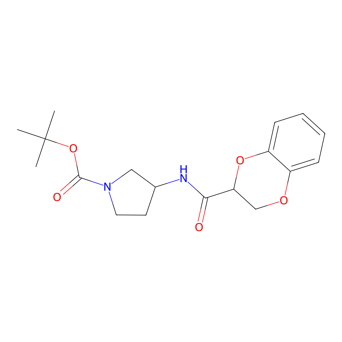 (3S)-tert-butyl-3-(2,3-dihydrobenzo[b][1,4]dioxine-2-carboxamido)pyrrolidine-1-carboxylate molecular structure, CAS 1421055-73-3