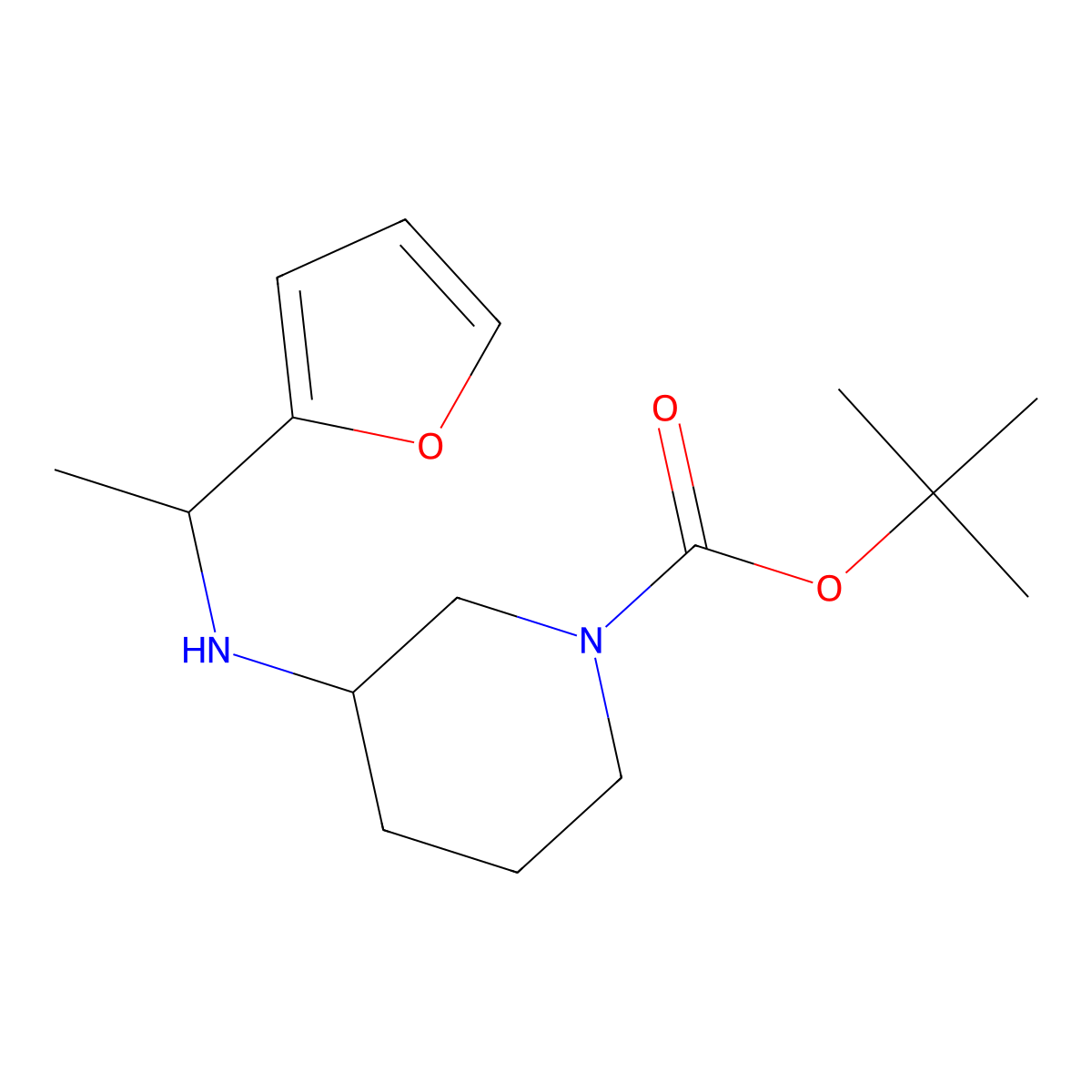 (3R)-tert-butyl-3-((1-(furan-2-yl)ethyl)amino)piperidine-1-carboxylate molecular structure, CAS 1421056-99-6