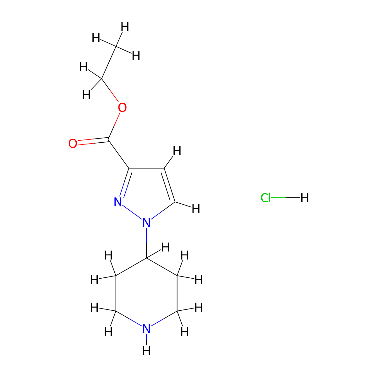 Ethyl 1-piperidin-4-ylpyrazole-3-carboxylate;hydrochloride molecular structure, CAS 1421065-45-3