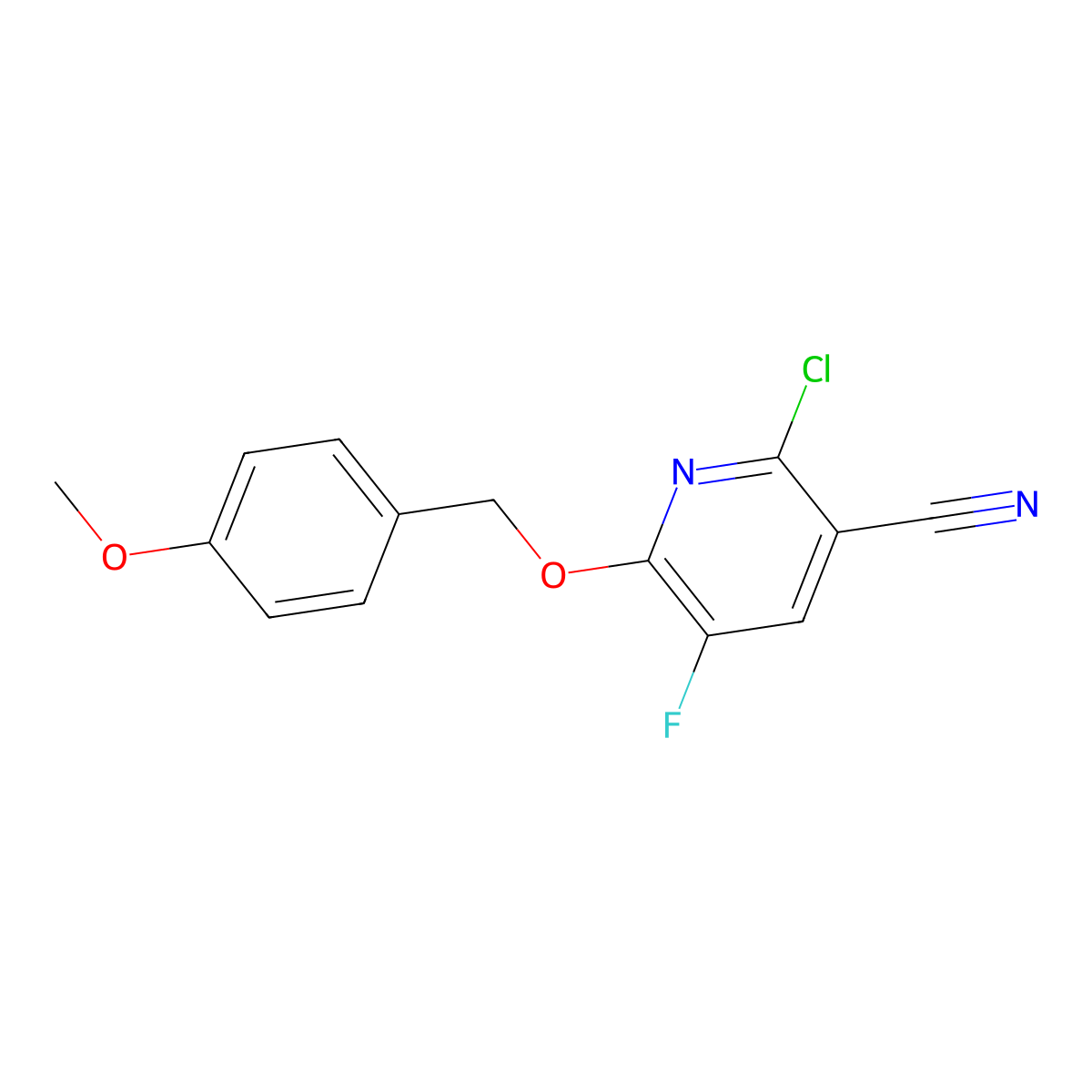 2-Chloro-5-fluoro-6-((4-methoxybenzyl)oxy)nicotinonitrile molecular structure, CAS 1421066-27-4