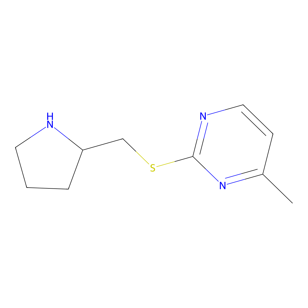 4-Methyl-2-{[(pyrrolidin-2-yl)methyl]sulfanyl}pyrimidine molecular structure, CAS 1421115-82-3