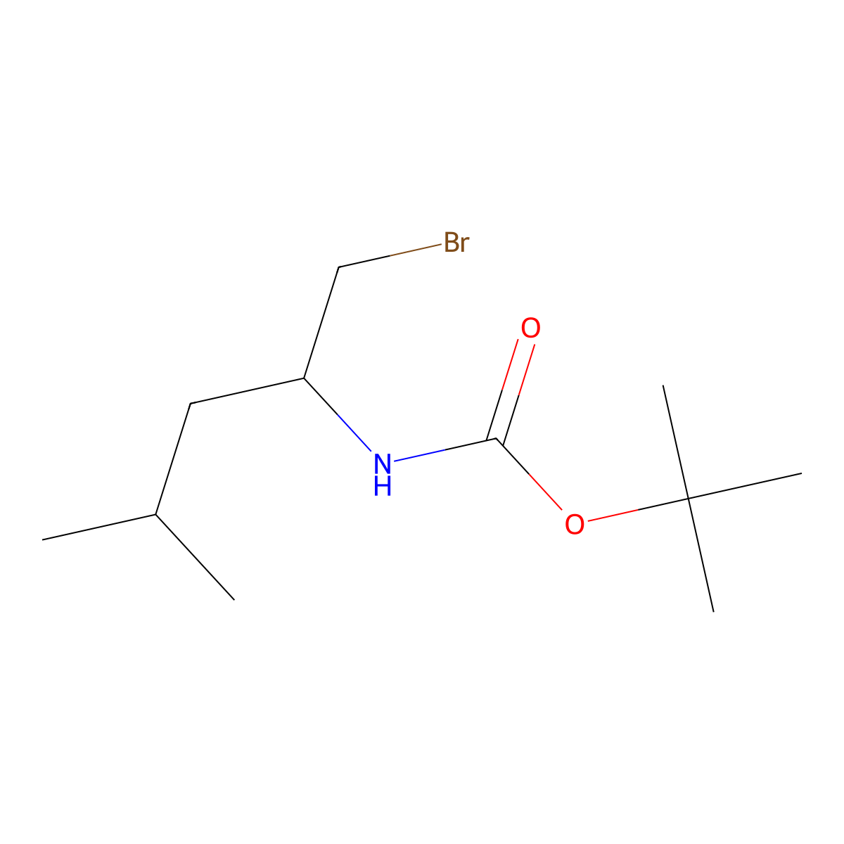 Tert-butyl (1-bromo-4-methylpentan-2-yl)carbamate molecular structure, CAS 142121-32-2