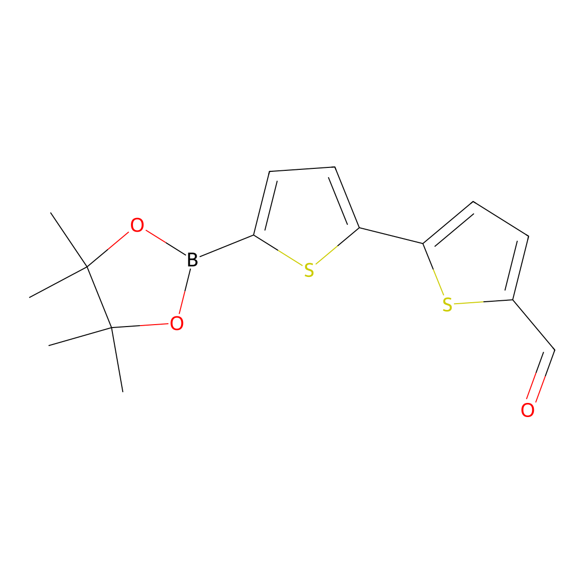 5'-(4,4,5,5-Tetramethyl-1,3,2-dioxaborolan-2-yl)-[2,2'-bithiophene]-5-carbaldehyde molecular structure, CAS 1421238-78-9
