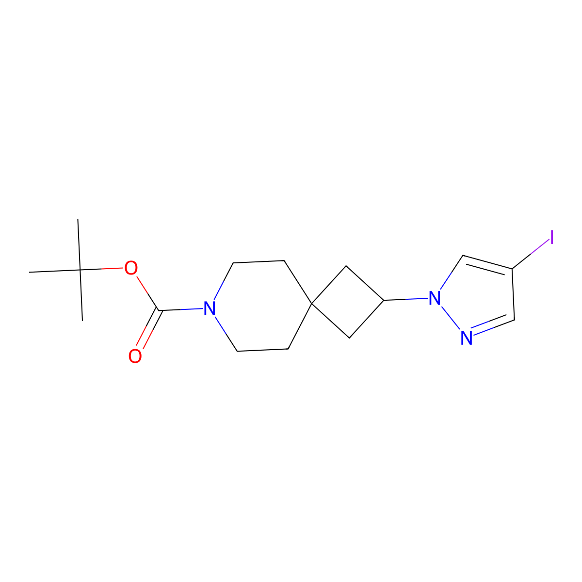tert-butyl 2-(4-iodo-1H-pyrazol-1-yl)-7-azaspiro[3.5]nonane-7-carboxylate molecular structure, CAS 1421270-72-5