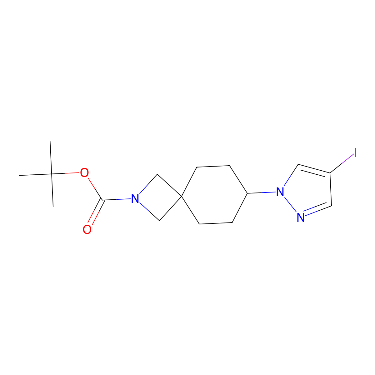 tert-butyl 7-(4-iodo-1H-pyrazol-1-yl)-2-azaspiro[3.5]nonane-2-carboxylate molecular structure, CAS 1421270-79-2