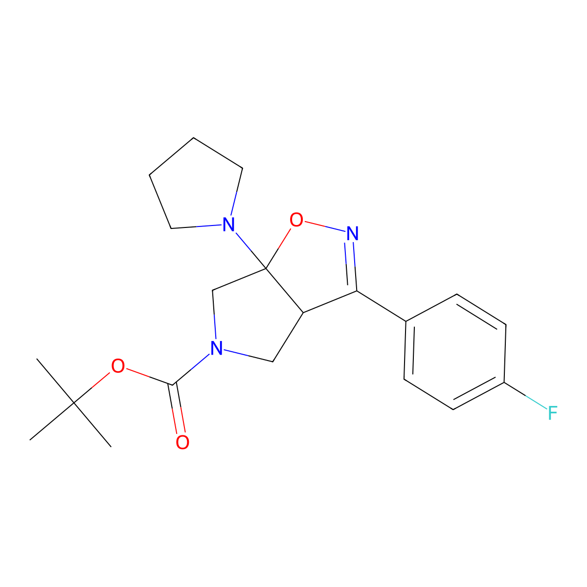 3-(4-Fluoro-phenyl)-6a-pyrrolidin-1-yl-3a,4,6,6a-tetrahydro-pyrrolo[3,4-d]isoxazole-5-carboxylic acid tert-butyl ester molecular structure, CAS 1421311-99-0