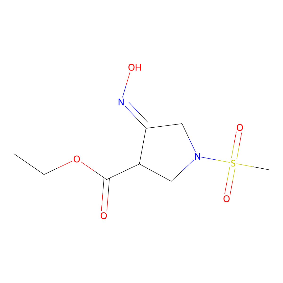 Ethyl 4-(hydroxyimino)-1-methanesulfonylpyrrolidine-3-carboxylate molecular structure, CAS 1421312-65-3