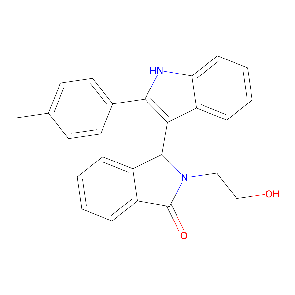 2-(2-hydroxyethyl)-3-[2-(4-methylphenyl)-1H-indol-3-yl]-1-isoindolinone molecular structure, CAS 1421323-95-6