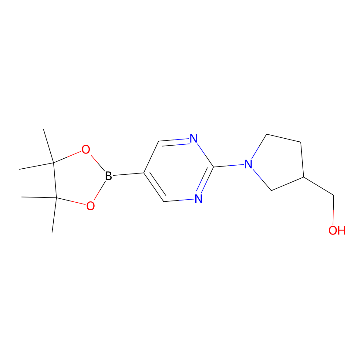 {1-[5-(Tetramethyl-1,3,2-dioxaborolan-2-yl)pyrimidin-2-yl]pyrrolidin-3-yl}methanol molecular structure, CAS 1421325-54-3