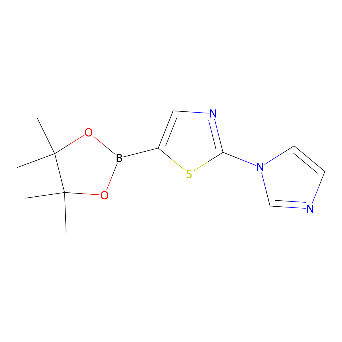2-(1H-imidazol-1-yl)-5-(4,4,5,5-tetramethyl-1,3,2-dioxaborolan-2-yl)thiazole molecular structure, CAS 1421327-36-7