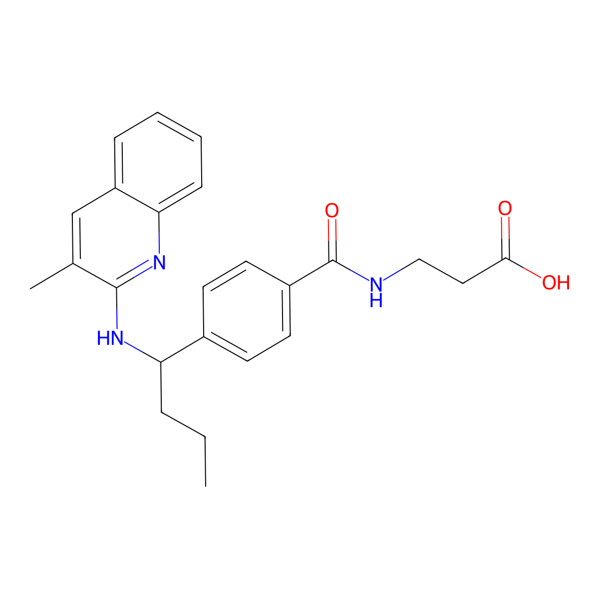 3-[[4-[(1R)-1-[(3-methylquinolin-2-yl)amino]butyl]benzoyl]amino]propanoic acid molecular structure, CAS 1421348-25-5