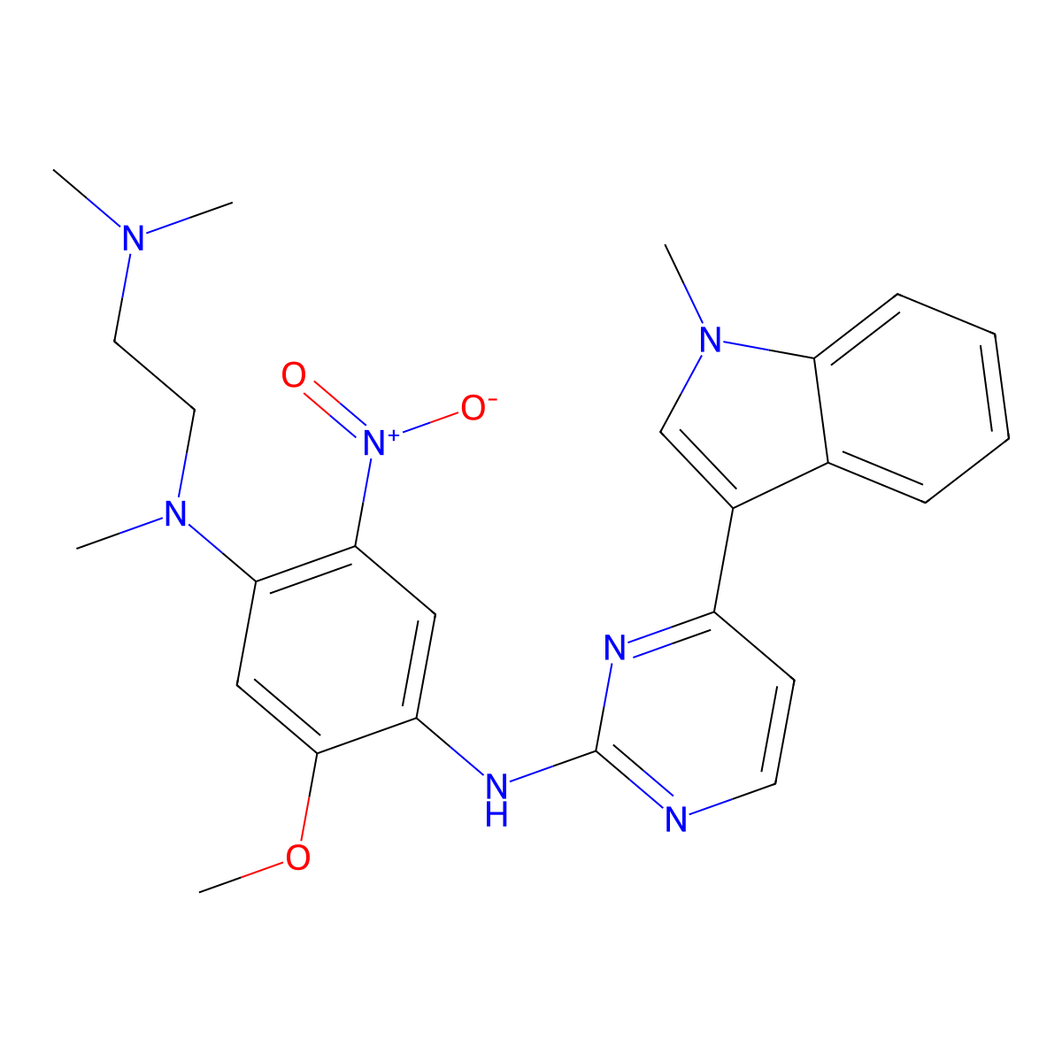 N1-(2-(Dimethylamino)ethyl)-5-methoxy-N1-methyl-N4-(4-(1-methyl-1H-indol-3-yl)-2-pyrimidinyl)-2-nitro-1,4-benzenediamine molecular structure, CAS 1421372-67-9