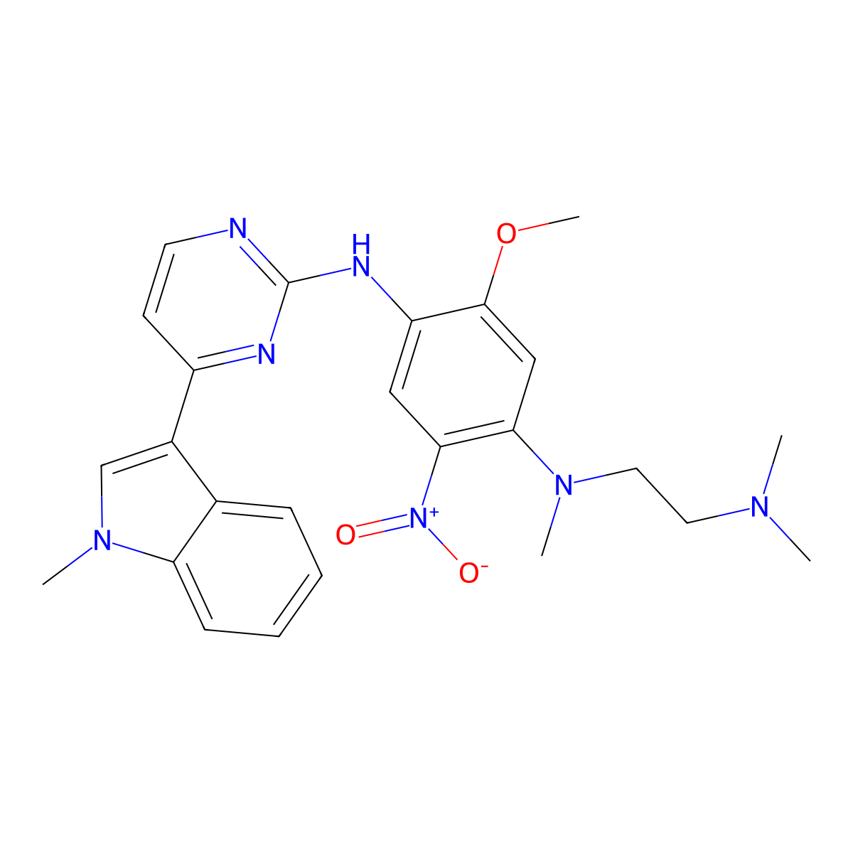 N1-(2-(Dimethylamino)ethyl)-5-methoxy-N1-methyl-N4-(4-(1-methyl-1H-indol-3-yl)-2-pyrimidinyl)-2-nitro-1,4-benzenediamine molecular structure, CAS 1421372-67-9