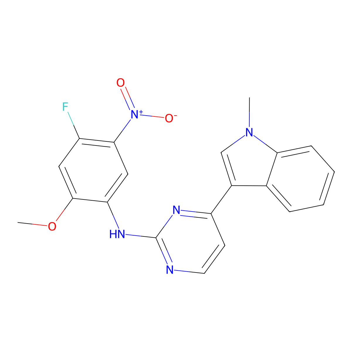 N-(4-Fluoro-2-methoxy-5-nitrophenyl)-4-(1-methyl-1H-indol-3-yl)pyrimidin-2-amine molecular structure, CAS 1421372-94-2