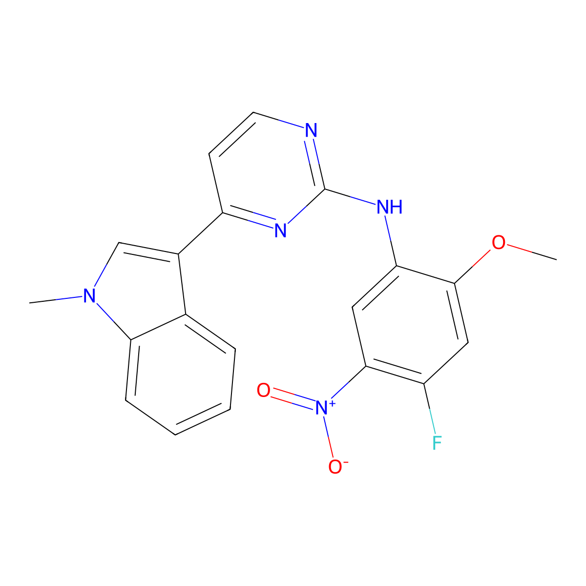 N-(4-Fluoro-2-methoxy-5-nitrophenyl)-4-(1-methyl-1H-indol-3-yl)pyrimidin-2-amine molecular structure, CAS 1421372-94-2