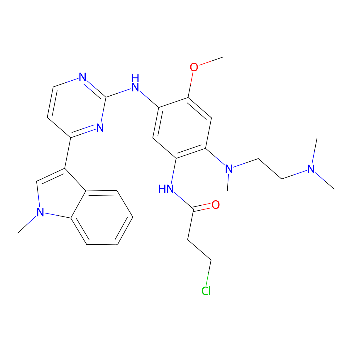 3-chloro-N-(2-((2-(dimethylamino)ethyl)(methyl)amino)-4-methoxy-5-((4-(1-methyl-1H-indol-3-yl)pyrimidin-2-yl)amino)phenyl)propanamide molecular structure, CAS 1421373-36-5