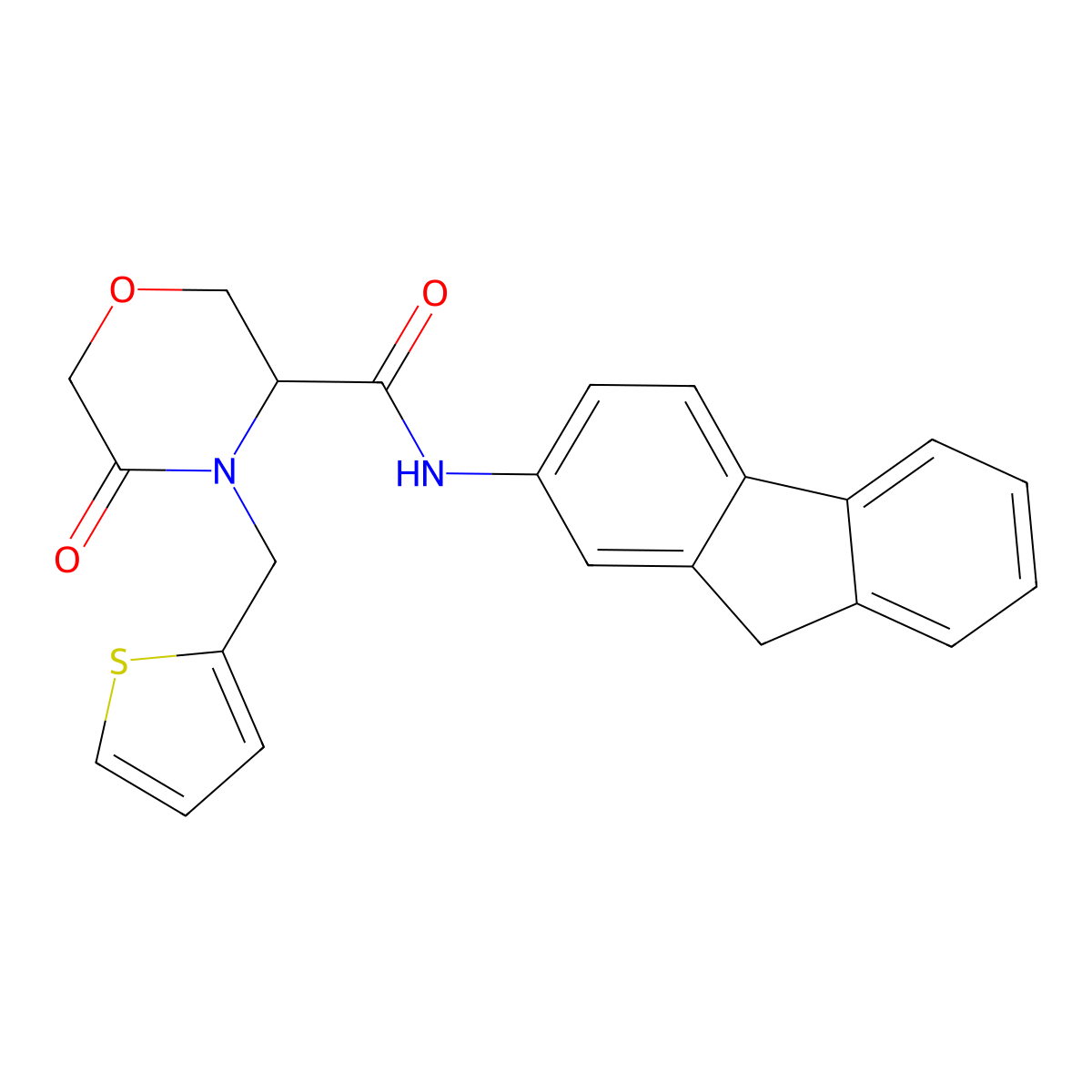 N-(9H-fluoren-2-yl)-5-oxo-4-(thiophen-2-ylmethyl)morpholine-3-carboxamide molecular structure, CAS 1421441-17-9