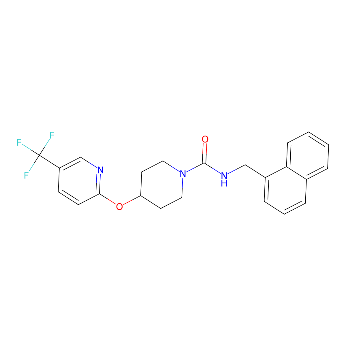 N-(naphthalen-1-ylmethyl)-4-((5-(trifluoromethyl)pyridin-2-yl)oxy)piperidine-1-carboxamide molecular structure, CAS 1421441-31-7