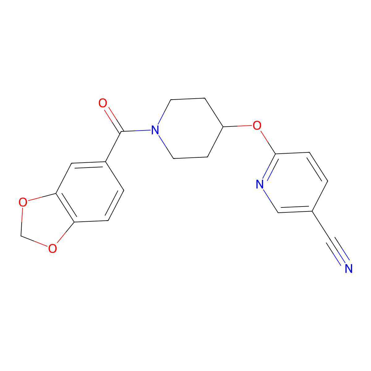 6-{[1-(2H-1,3-Benzodioxole-5-carbonyl)piperidin-4-YL]oxy}pyridine-3-carbonitrile molecular structure, CAS 1421441-37-3