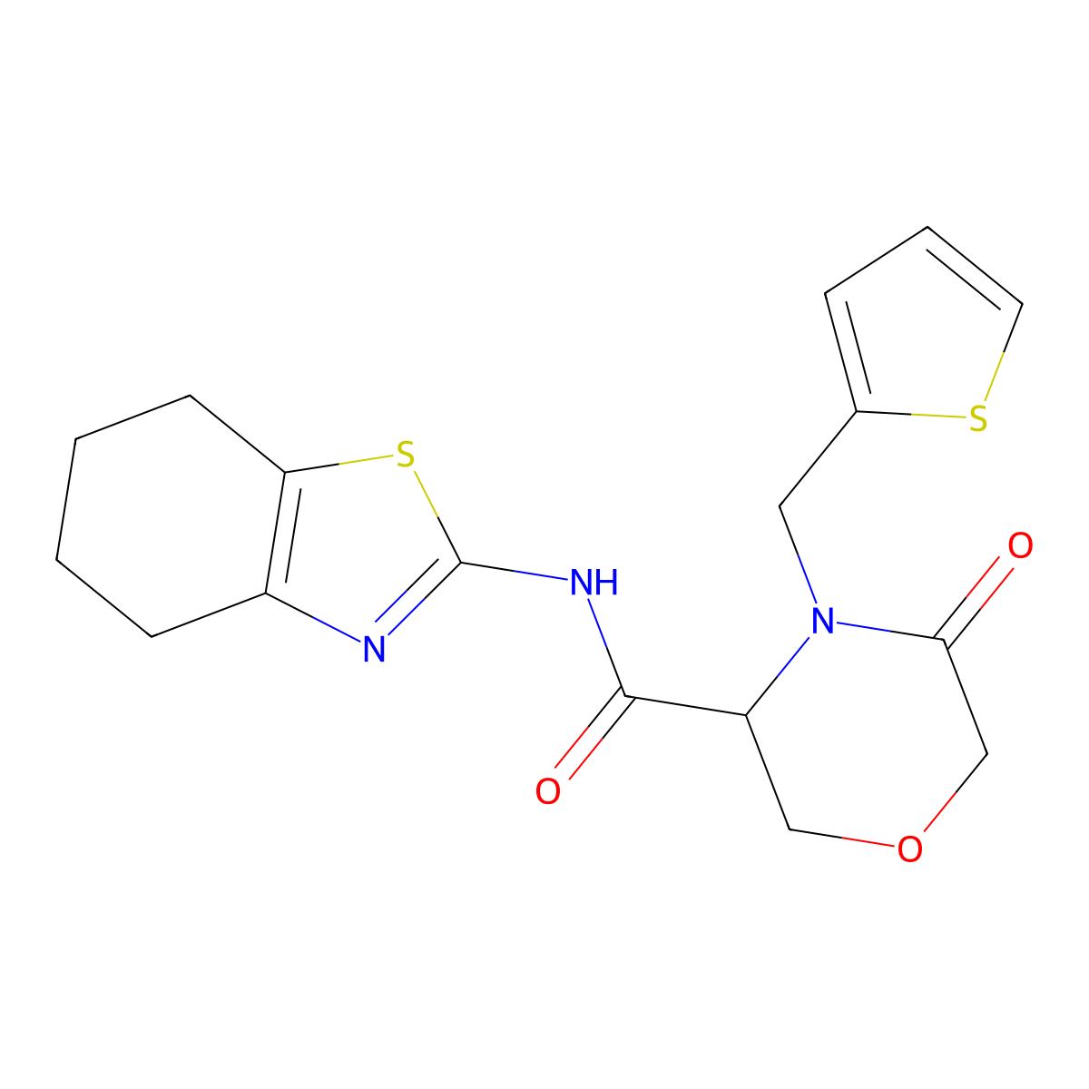 5-oxo-N-(4,5,6,7-tetrahydrobenzo[d]thiazol-2-yl)-4-(thiophen-2-ylmethyl)morpholine-3-carboxamide molecular structure, CAS 1421441-38-4