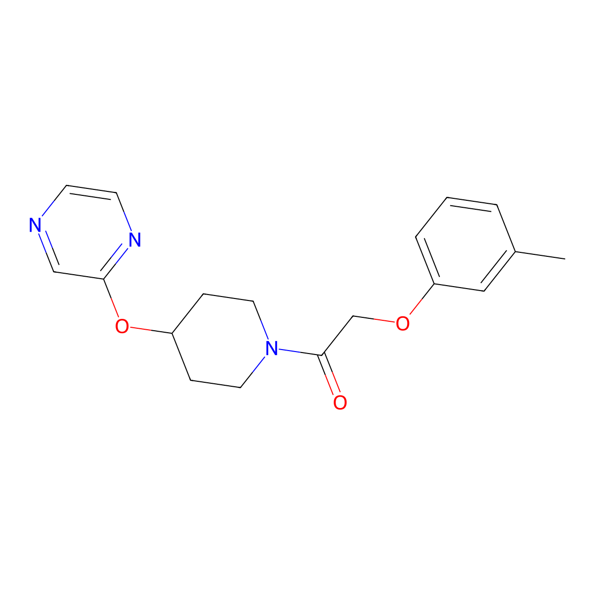 1-(4-(Pyrazin-2-yloxy)piperidin-1-yl)-2-(m-tolyloxy)ethanone molecular structure, CAS 1421441-40-8