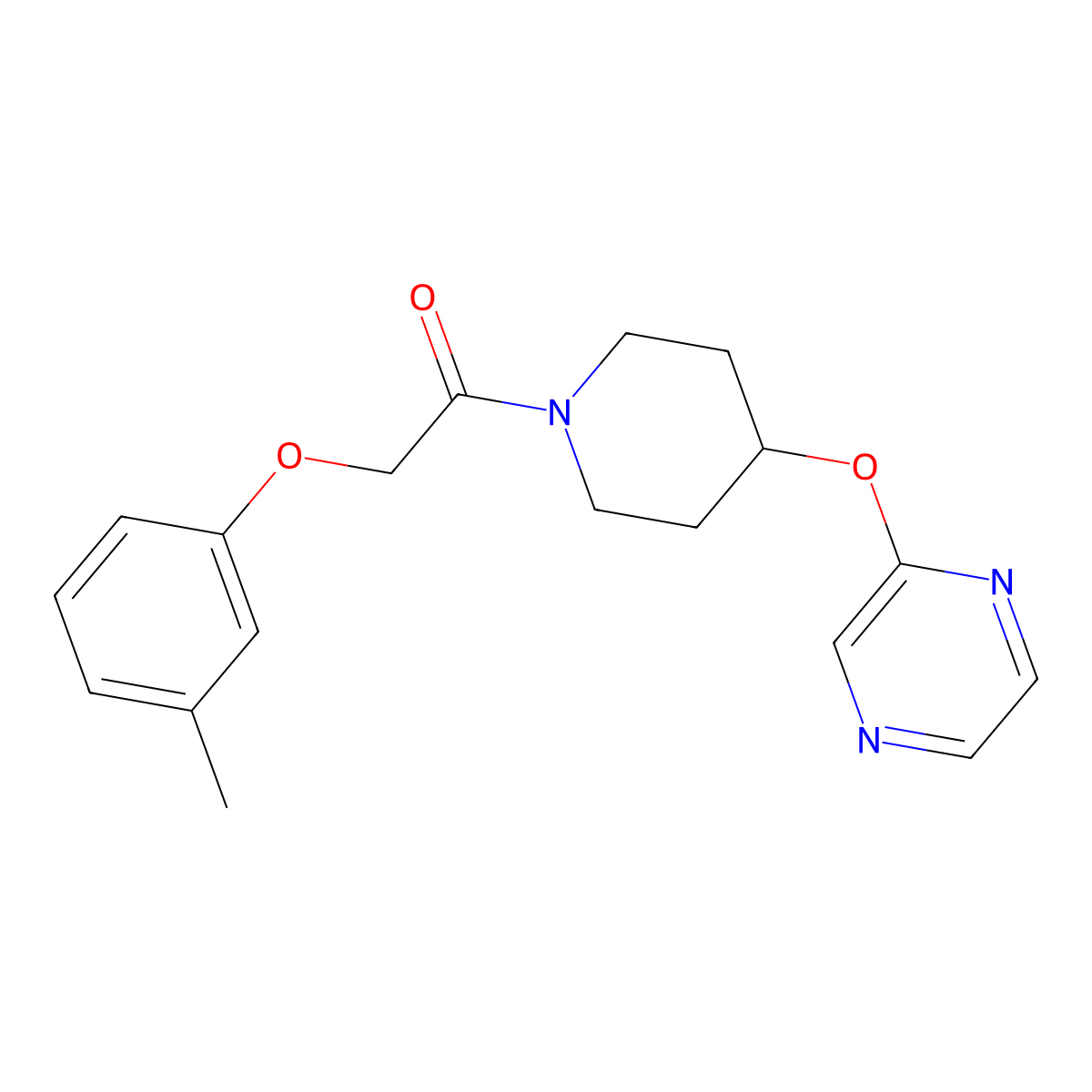 1-(4-(Pyrazin-2-yloxy)piperidin-1-yl)-2-(m-tolyloxy)ethanone molecular structure, CAS 1421441-40-8