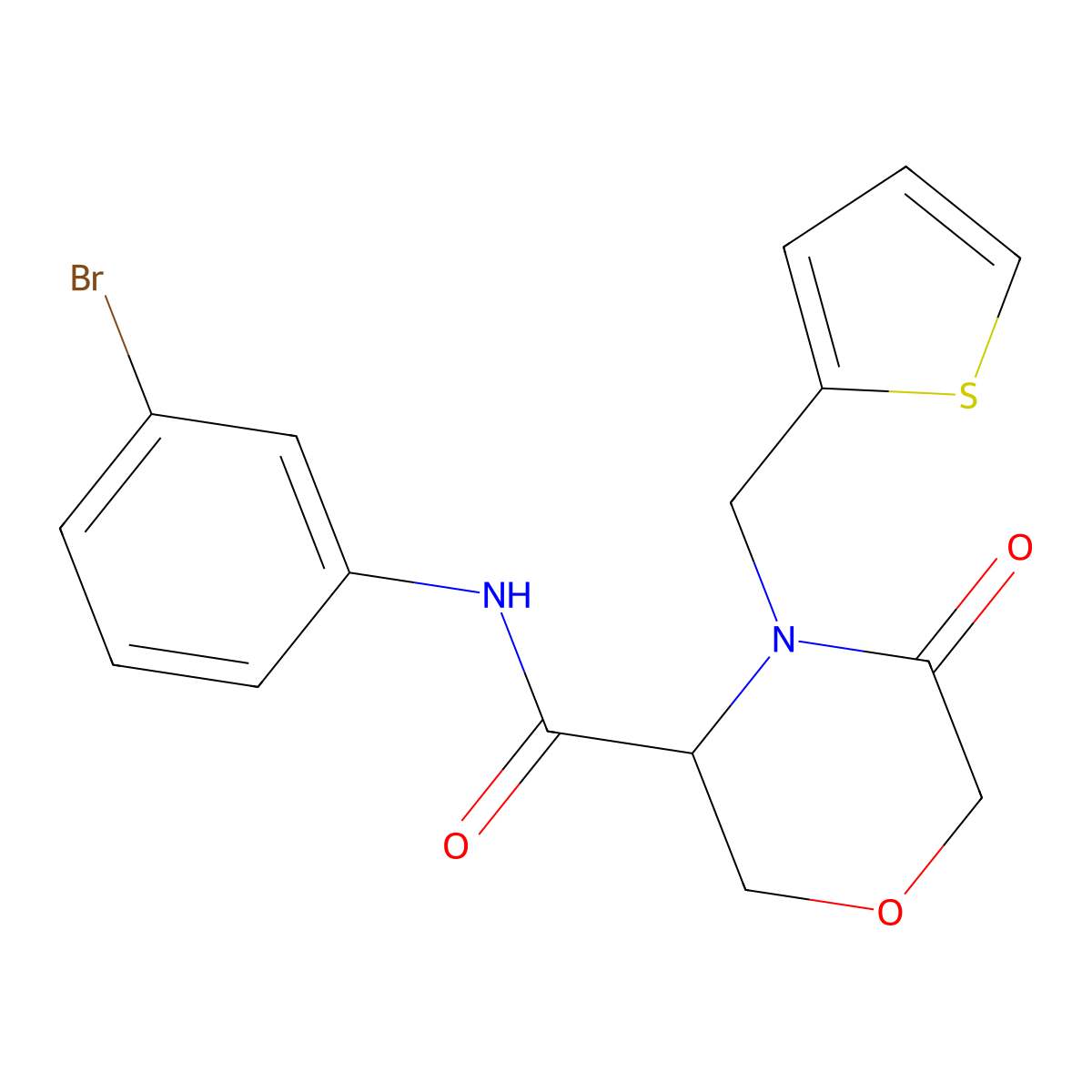 N-(3-bromophenyl)-5-oxo-4-(thiophen-2-ylmethyl)morpholine-3-carboxamide molecular structure, CAS 1421441-43-1