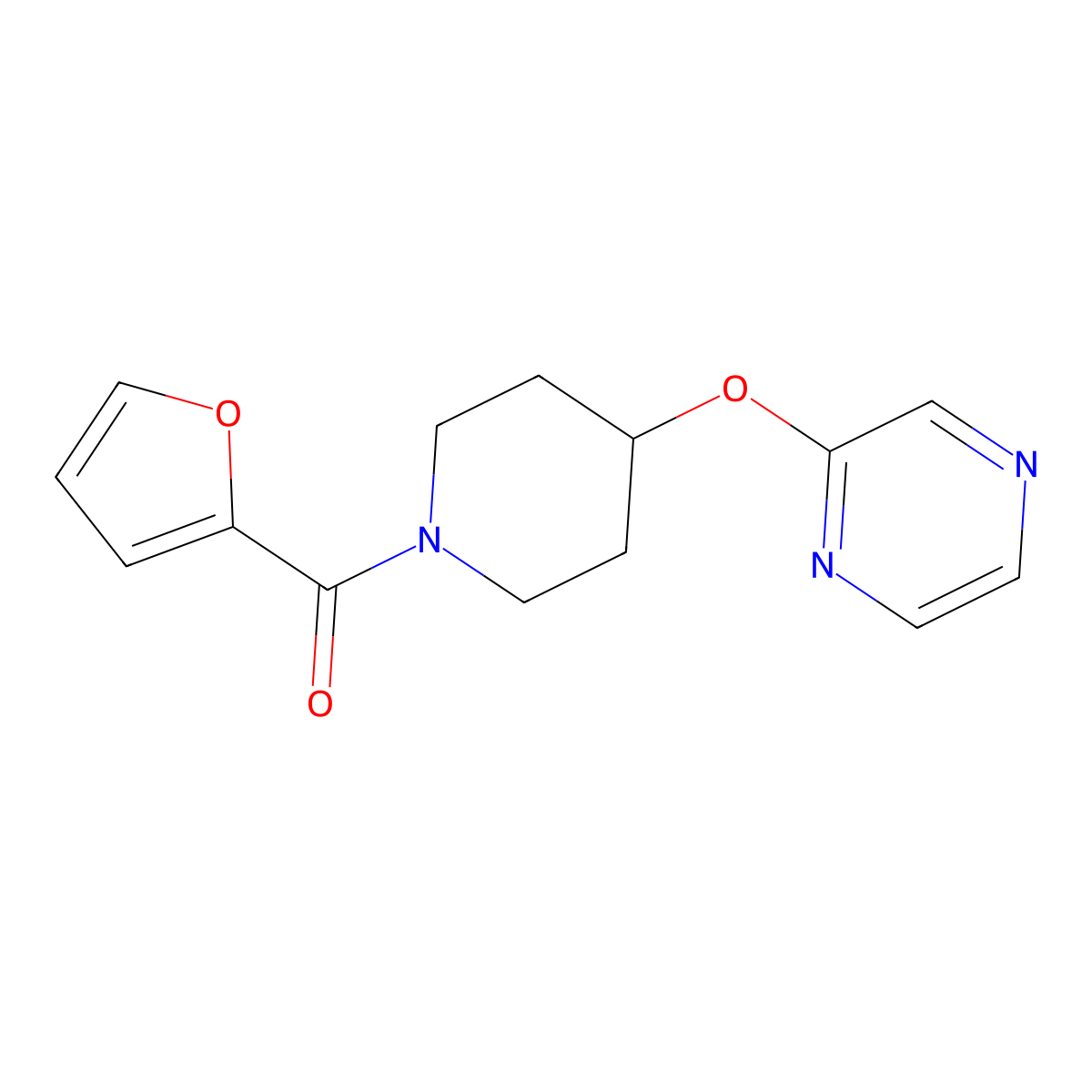 Furan-2-yl(4-(pyrazin-2-yloxy)piperidin-1-yl)methanone molecular structure, CAS 1421441-44-2