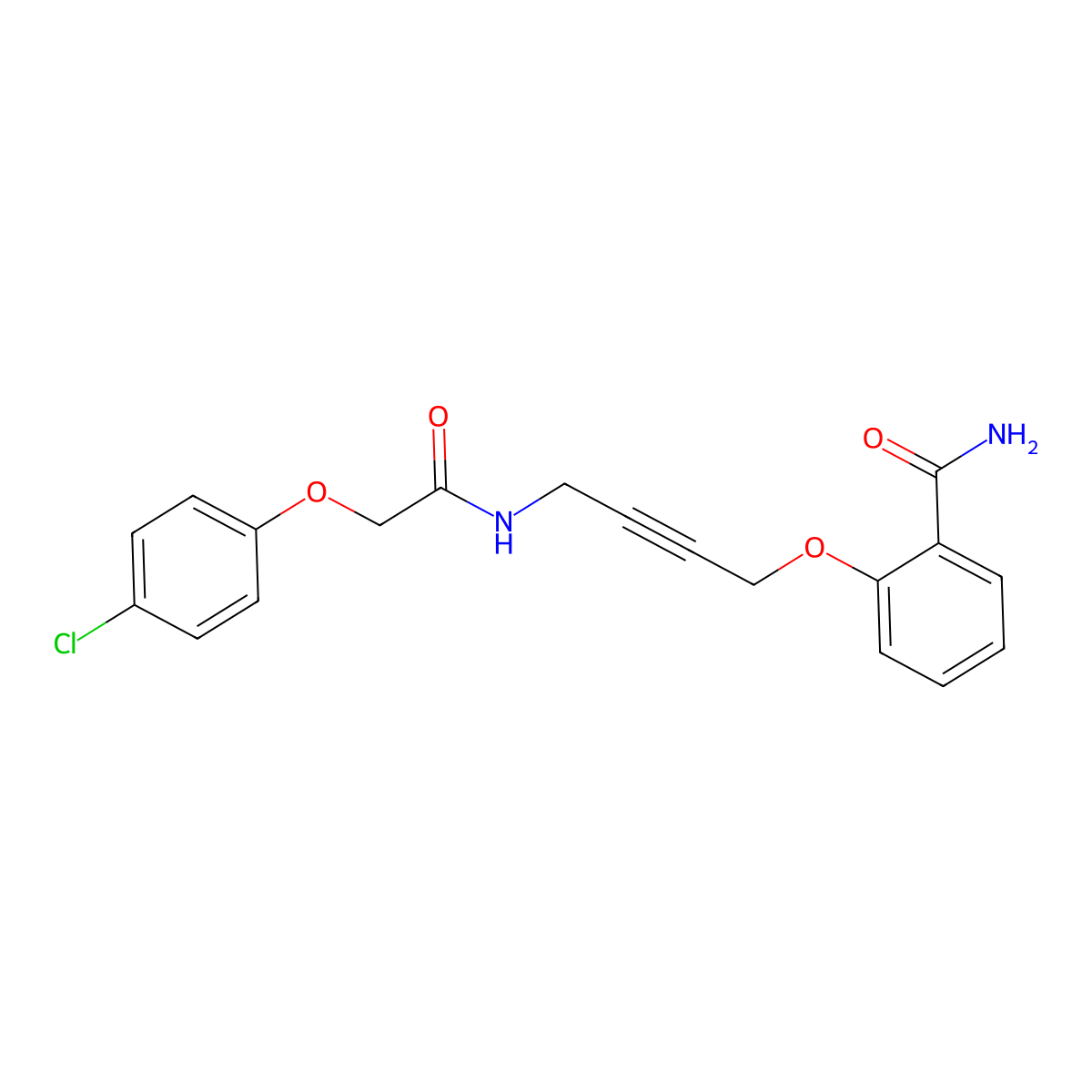2-((4-(2-(4-Chlorophenoxy)acetamido)but-2-yn-1-yl)oxy)benzamide molecular structure, CAS 1421441-45-3