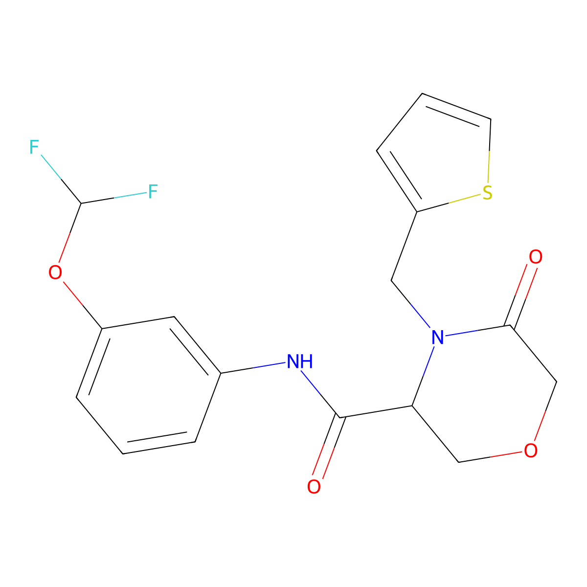 N-(3-(difluoromethoxy)phenyl)-5-oxo-4-(thiophen-2-ylmethyl)morpholine-3-carboxamide molecular structure, CAS 1421441-50-0