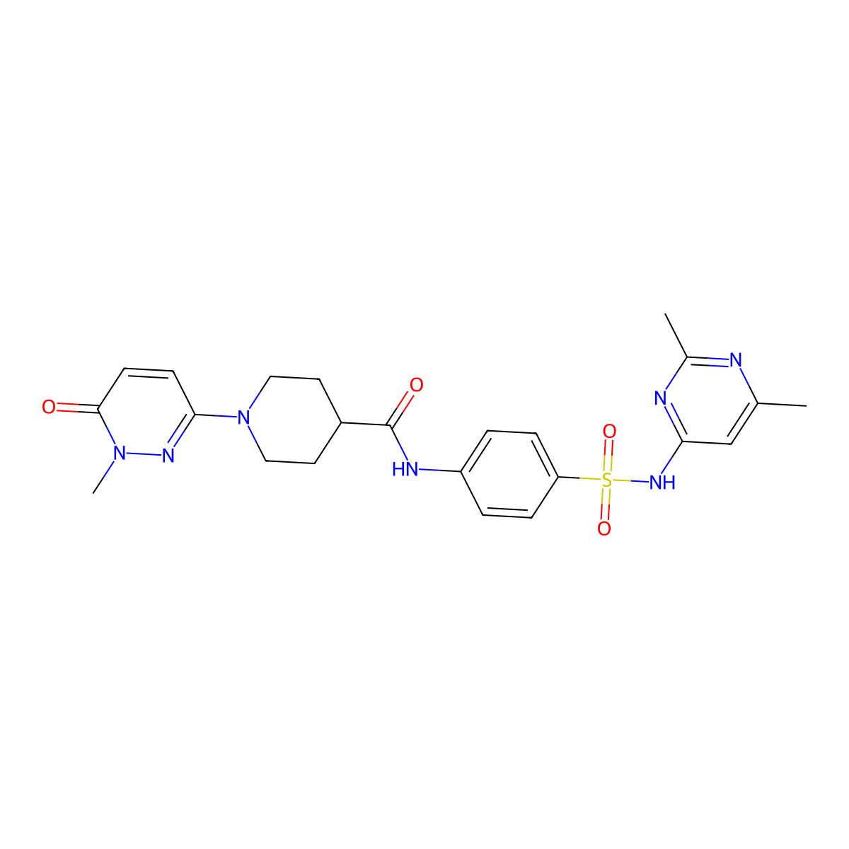 N-(4-(N-(2,6-dimethylpyrimidin-4-yl)sulfamoyl)phenyl)-1-(1-methyl-6-oxo-1,6-dihydropyridazin-3-yl)piperidine-4-carboxamide molecular structure, CAS 1421441-52-2