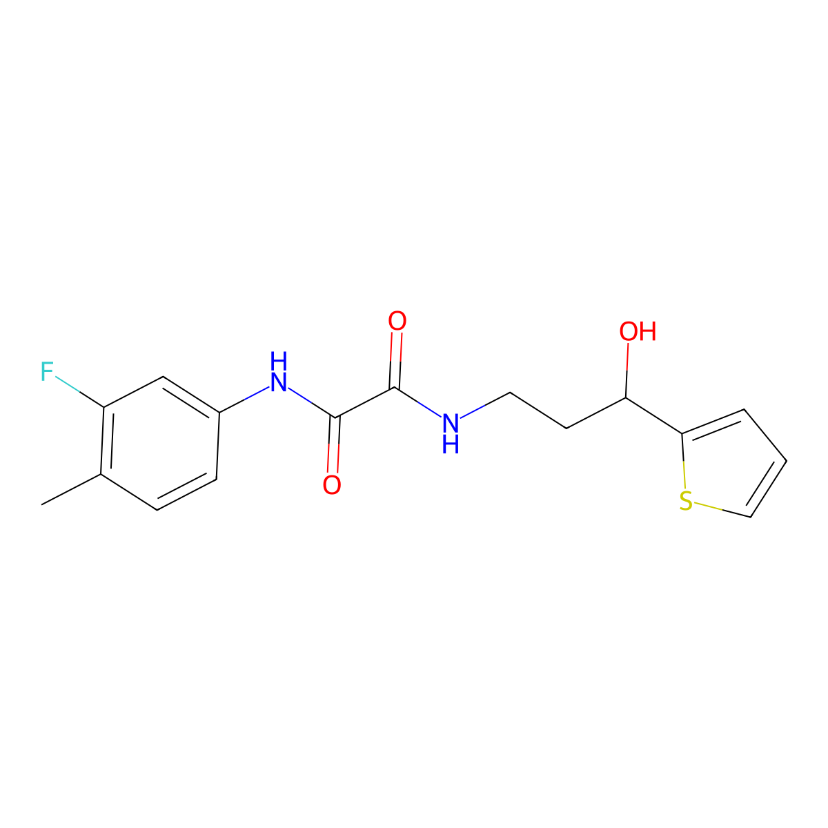 N1-(3-fluoro-4-methylphenyl)-N2-(3-hydroxy-3-(thiophen-2-yl)propyl)oxalamide molecular structure, CAS 1421441-59-9