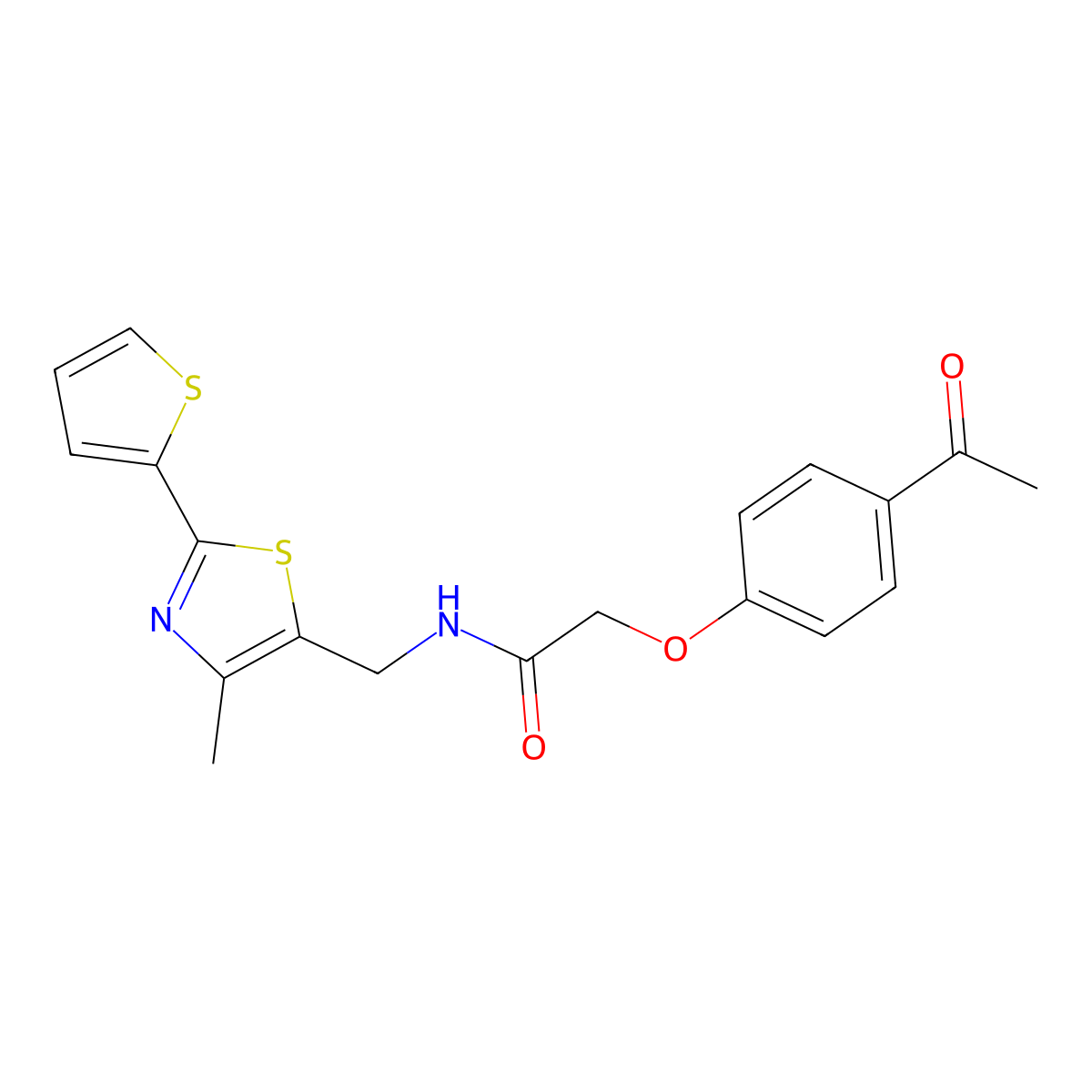 2-(4-acetylphenoxy)-N-((4-methyl-2-(thiophen-2-yl)thiazol-5-yl)methyl)acetamide molecular structure, CAS 1421441-62-4