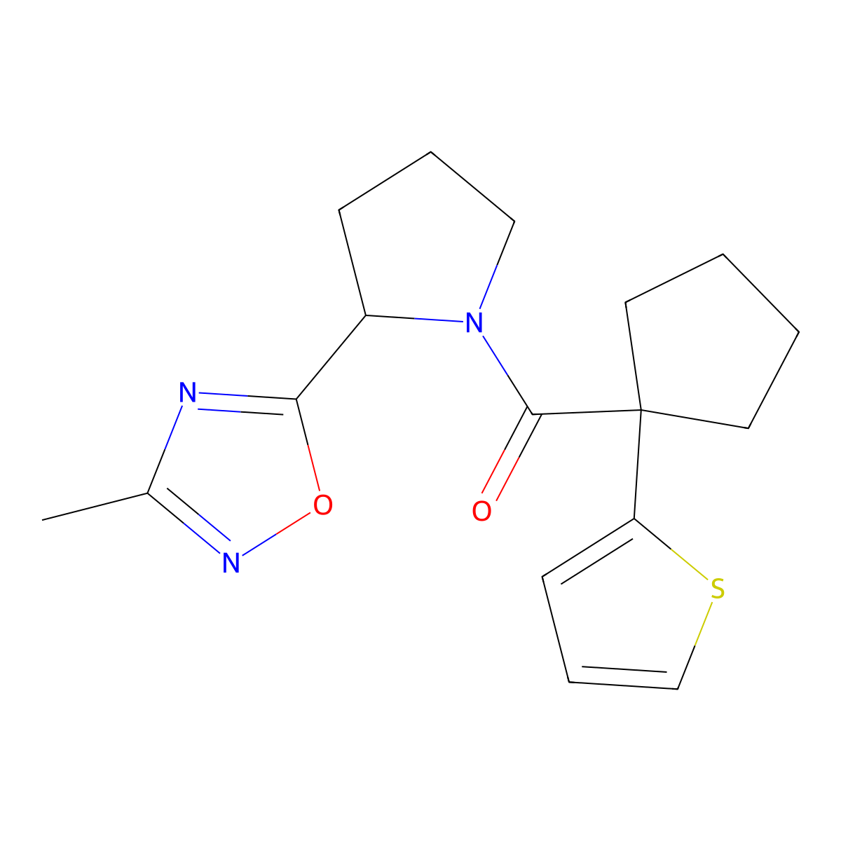 (2-(3-Methyl-1,2,4-oxadiazol-5-yl)pyrrolidin-1-yl)(1-(thiophen-2-yl)cyclopentyl)methanone molecular structure, CAS 1421441-63-5