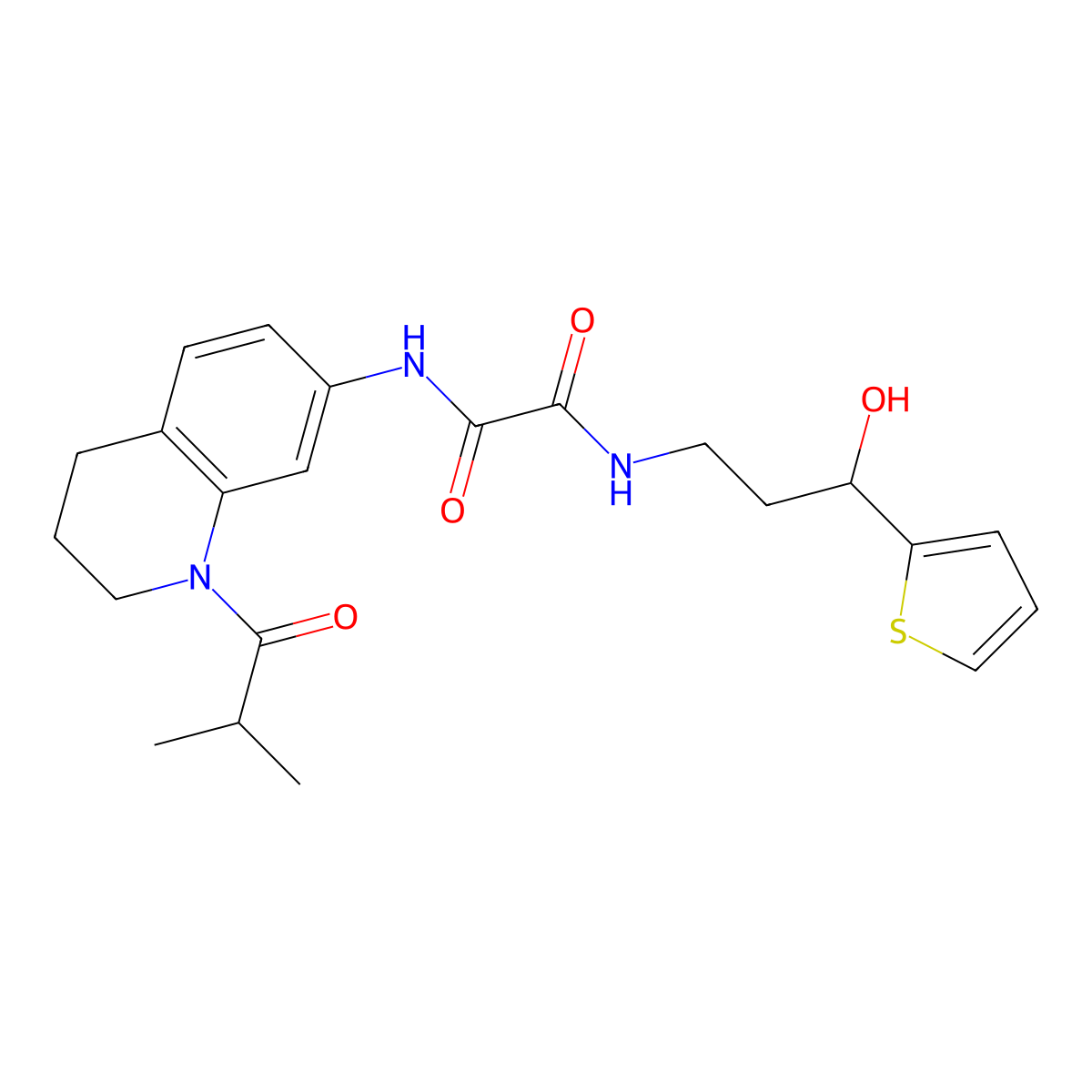 N1-(3-hydroxy-3-(thiophen-2-yl)propyl)-N2-(1-isobutyryl-1,2,3,4-tetrahydroquinolin-7-yl)oxalamide molecular structure, CAS 1421441-64-6
