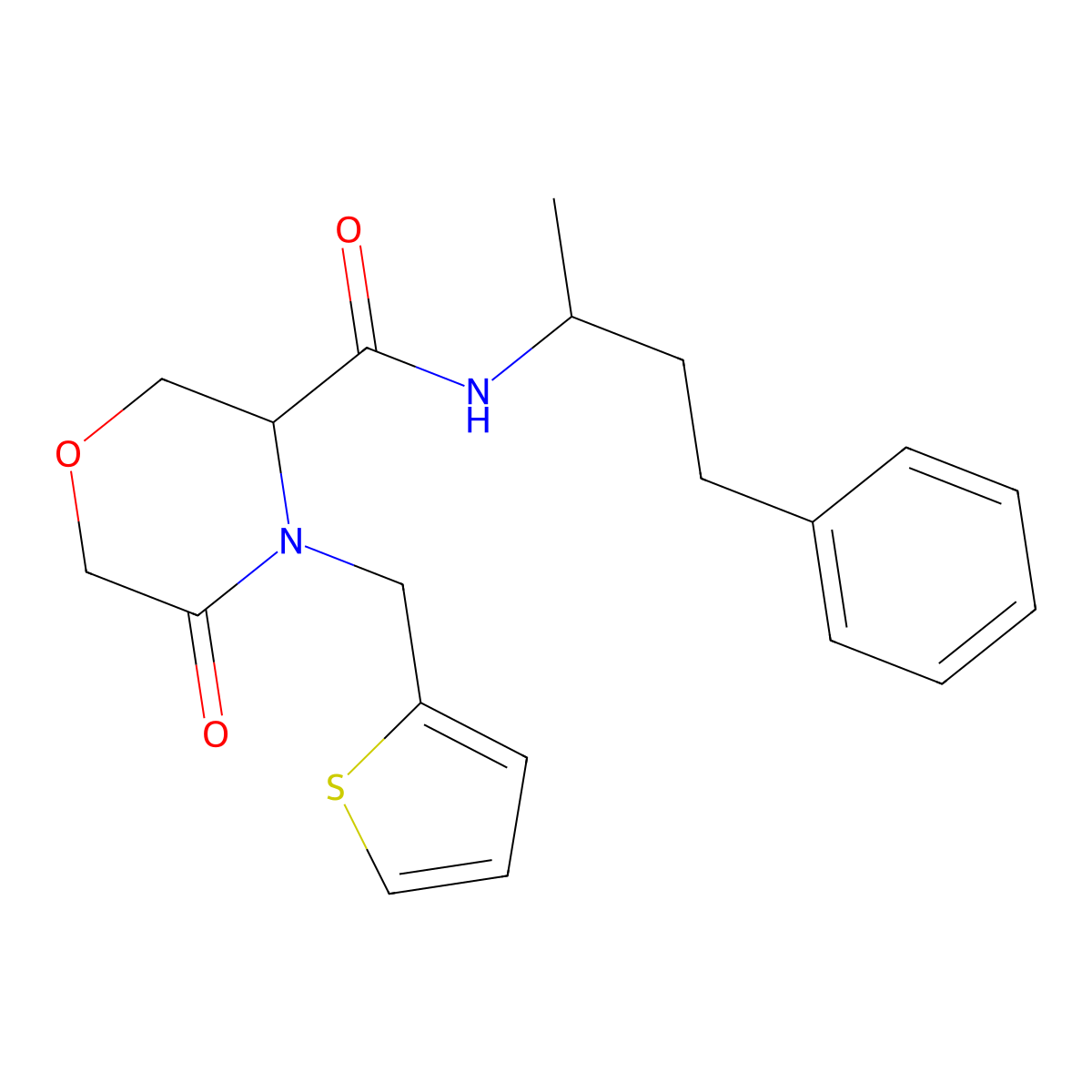 5-oxo-N-(4-phenylbutan-2-yl)-4-(thiophen-2-ylmethyl)morpholine-3-carboxamide molecular structure, CAS 1421441-65-7