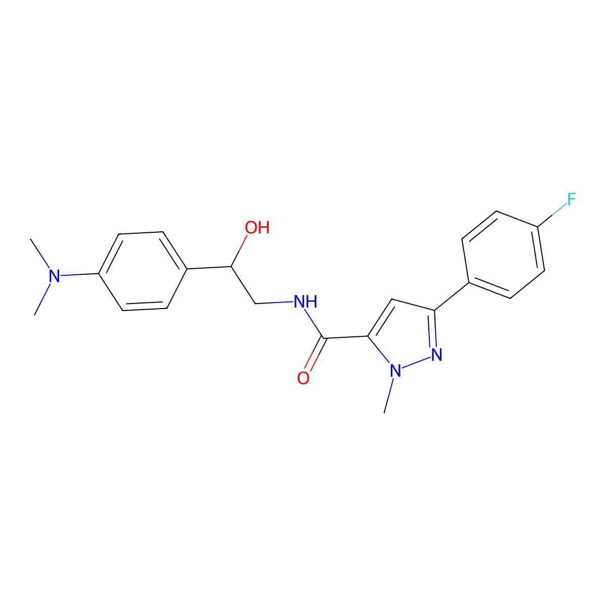 N-{2-[4-(dimethylamino)phenyl]-2-hydroxyethyl}-3-(4-fluorophenyl)-1-methyl-1H-pyrazole-5-carboxamide molecular structure, CAS 1421441-77-1