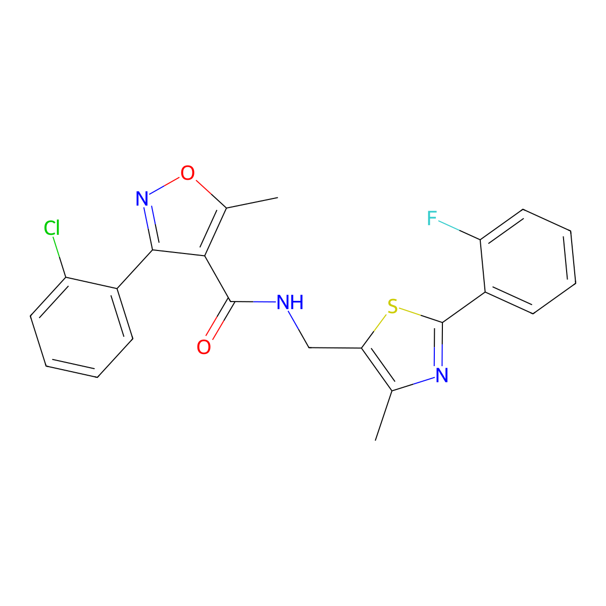 3-(2-chlorophenyl)-N-((2-(2-fluorophenyl)-4-methylthiazol-5-yl)methyl)-5-methylisoxazole-4-carboxamide molecular structure, CAS 1421441-79-3
