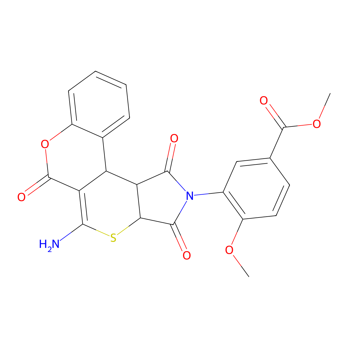 methyl 3-(5-amino-1,3,6-trioxo-3,3a-dihydro-1H-chromeno[4',3':4,5]thiopyrano[2,3-c]pyrrol-2(6H,11bH,11cH)-yl)-4-methoxybenzoate molecular structure, CAS 1421441-81-7
