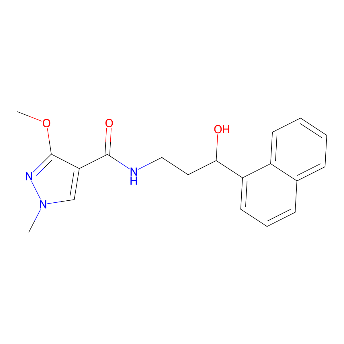 N-(3-hydroxy-3-(naphthalen-1-yl)propyl)-3-methoxy-1-methyl-1H-pyrazole-4-carboxamide molecular structure, CAS 1421441-82-8