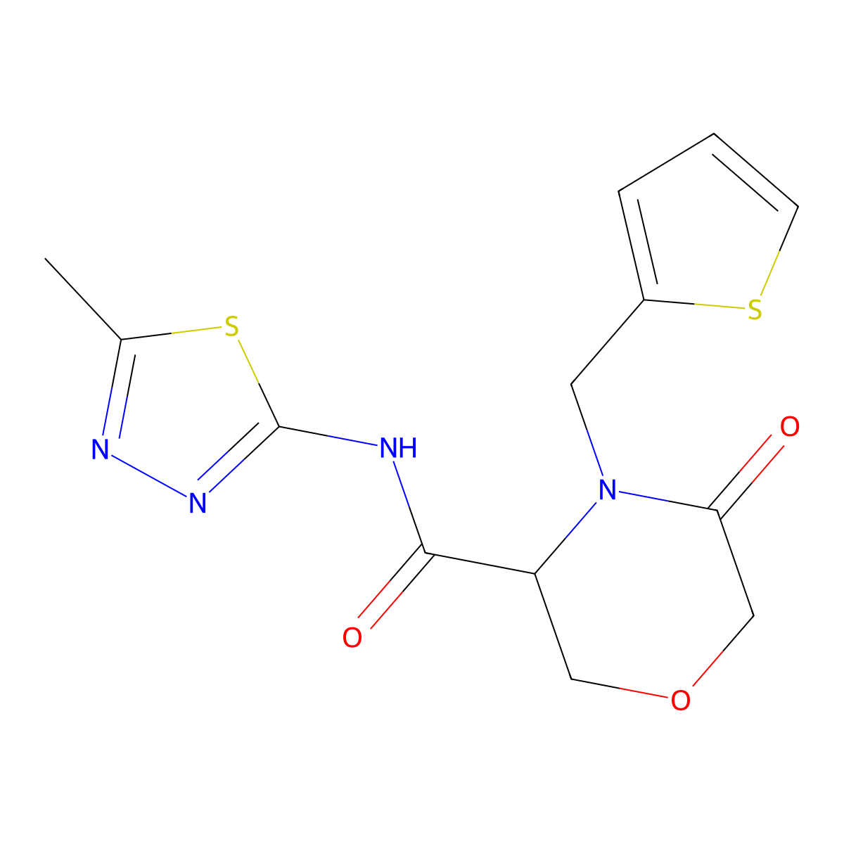 N-(5-methyl-1,3,4-thiadiazol-2-yl)-5-oxo-4-(thiophen-2-ylmethyl)morpholine-3-carboxamide molecular structure, CAS 1421441-84-0