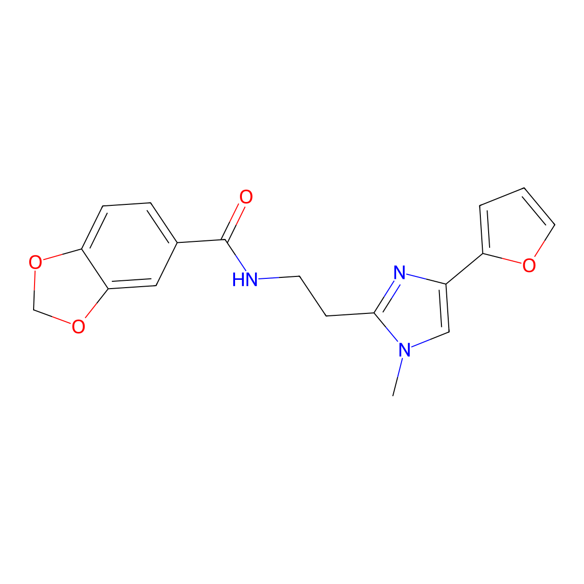 N-(2-(4-(furan-2-yl)-1-methyl-1H-imidazol-2-yl)ethyl)benzo[d][1,3]dioxole-5-carboxamide molecular structure, CAS 1421441-85-1
