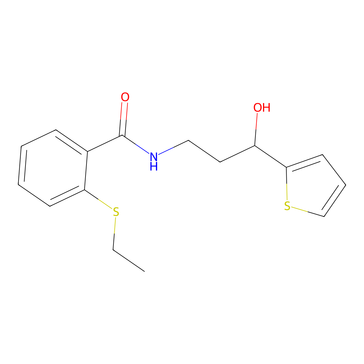 2-(ethylthio)-N-(3-hydroxy-3-(thiophen-2-yl)propyl)benzamide molecular structure, CAS 1421441-86-2