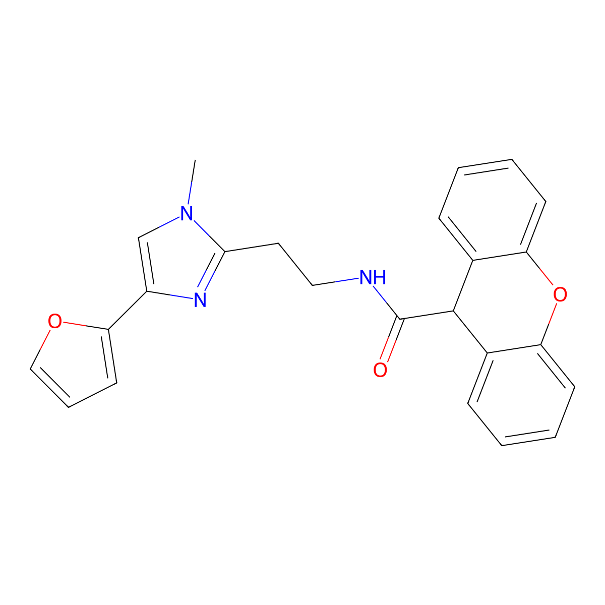 N-{2-[4-(furan-2-yl)-1-methyl-1H-imidazol-2-yl]ethyl}-9H-xanthene-9-carboxamide molecular structure, CAS 1421441-90-8