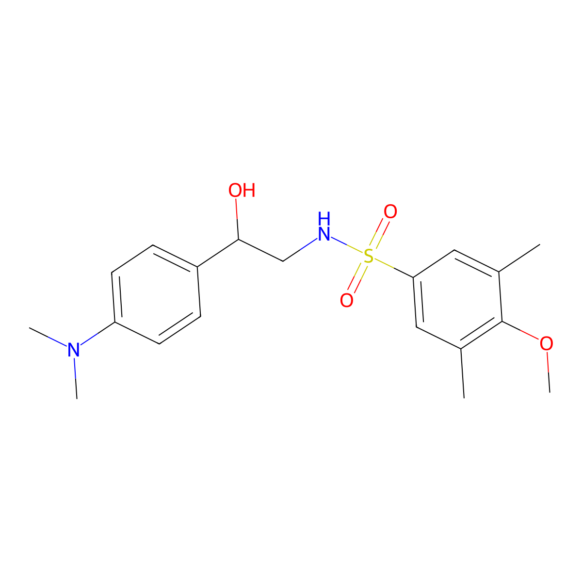 N-{2-[4-(dimethylamino)phenyl]-2-hydroxyethyl}-4-methoxy-3,5-dimethylbenzene-1-sulfonamide molecular structure, CAS 1421442-00-3