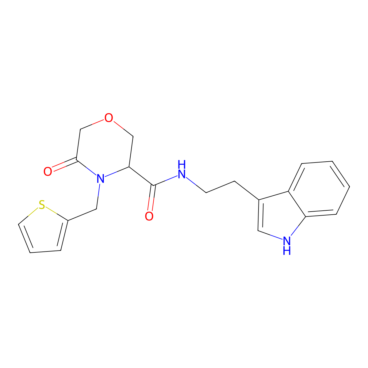 N-(2-(1H-indol-3-yl)ethyl)-5-oxo-4-(thiophen-2-ylmethyl)morpholine-3-carboxamide molecular structure, CAS 1421442-02-5