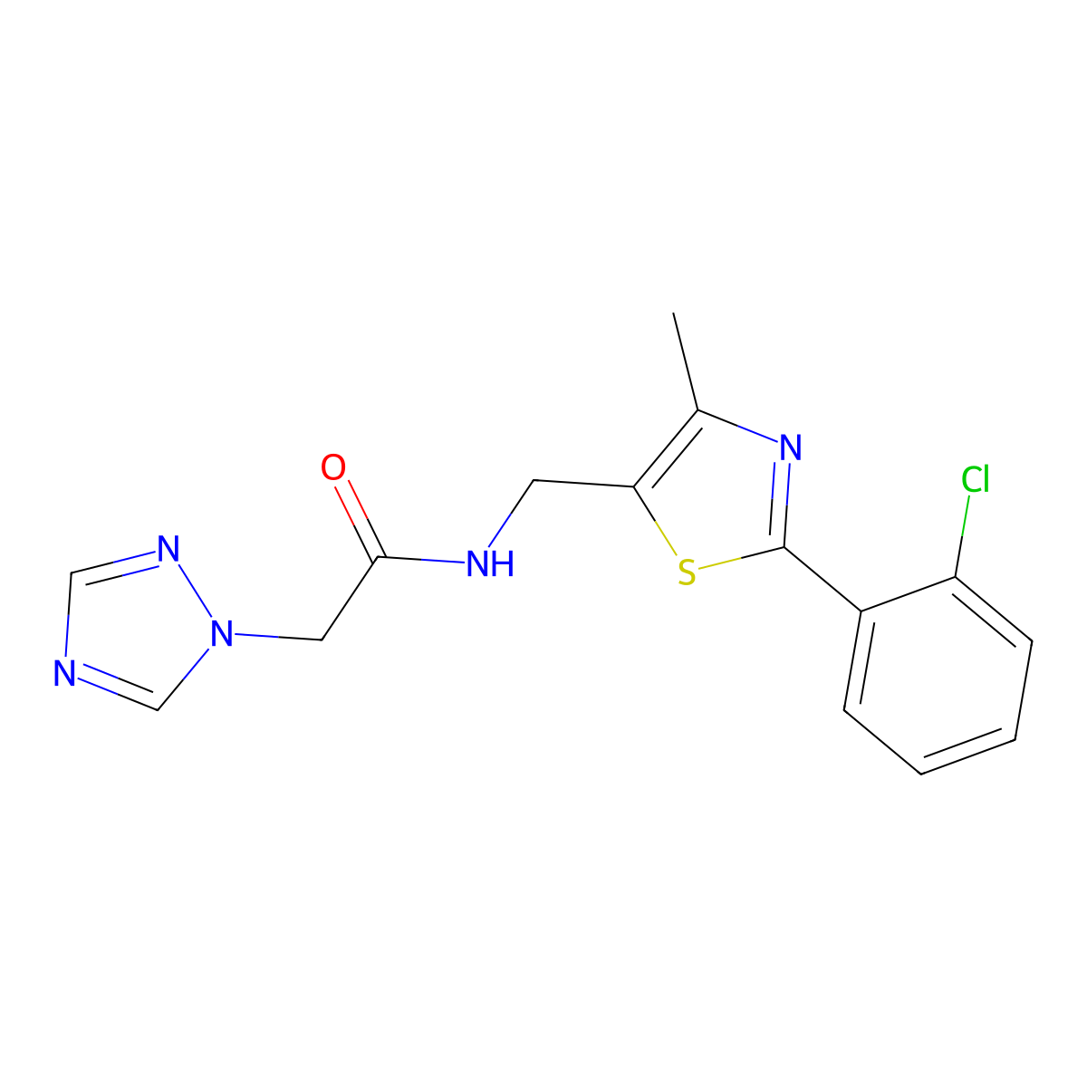 N-((2-(2-chlorophenyl)-4-methylthiazol-5-yl)methyl)-2-(1H-1,2,4-triazol-1-yl)acetamide molecular structure, CAS 1421442-07-0