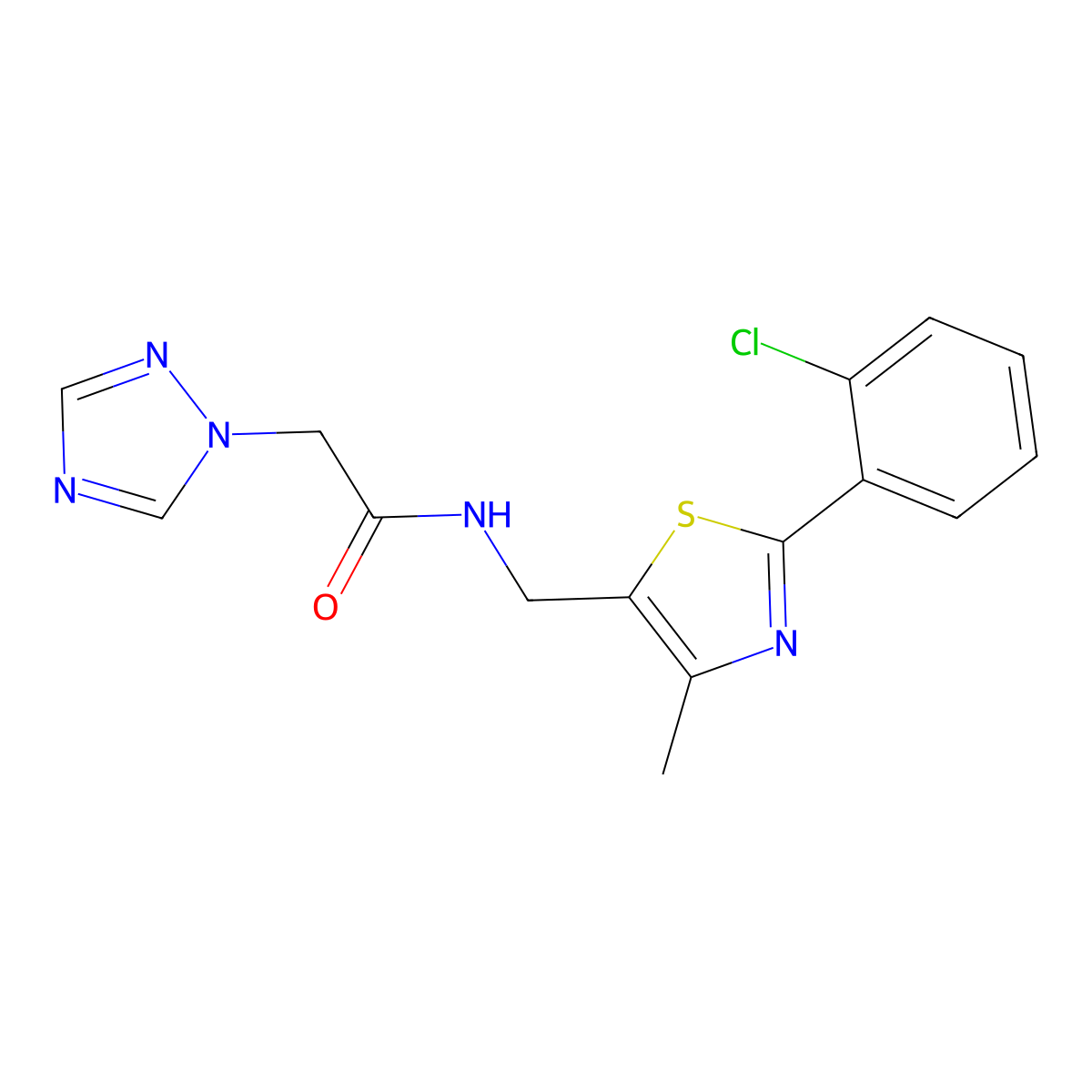N-((2-(2-chlorophenyl)-4-methylthiazol-5-yl)methyl)-2-(1H-1,2,4-triazol-1-yl)acetamide molecular structure, CAS 1421442-07-0