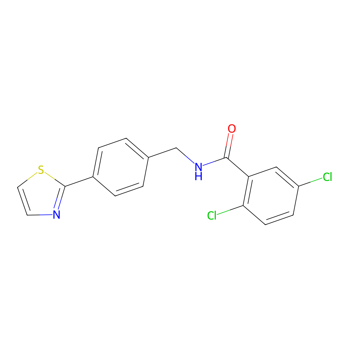 2,5-dichloro-N-(4-(thiazol-2-yl)benzyl)benzamide molecular structure, CAS 1421442-09-2