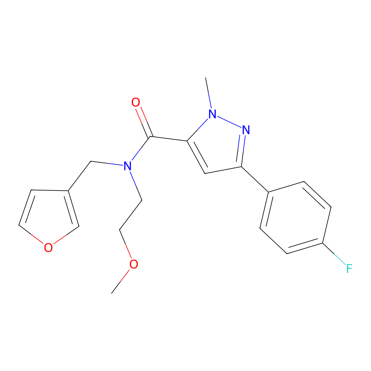 3-(4-fluorophenyl)-N-(furan-3-ylmethyl)-N-(2-methoxyethyl)-1-methyl-1H-pyrazole-5-carboxamide molecular structure, CAS 1421442-11-6